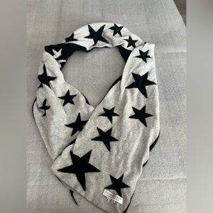 [10*64”]Lochcarron Scotland Black Star Patterned Wool Angora Reversible Scarf